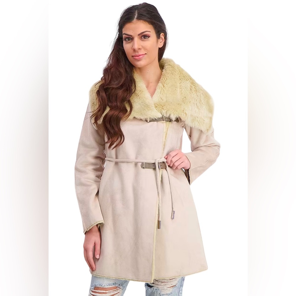 Calvin Klein Women's Faux Fur Shearling Coat Size XS Color Tan